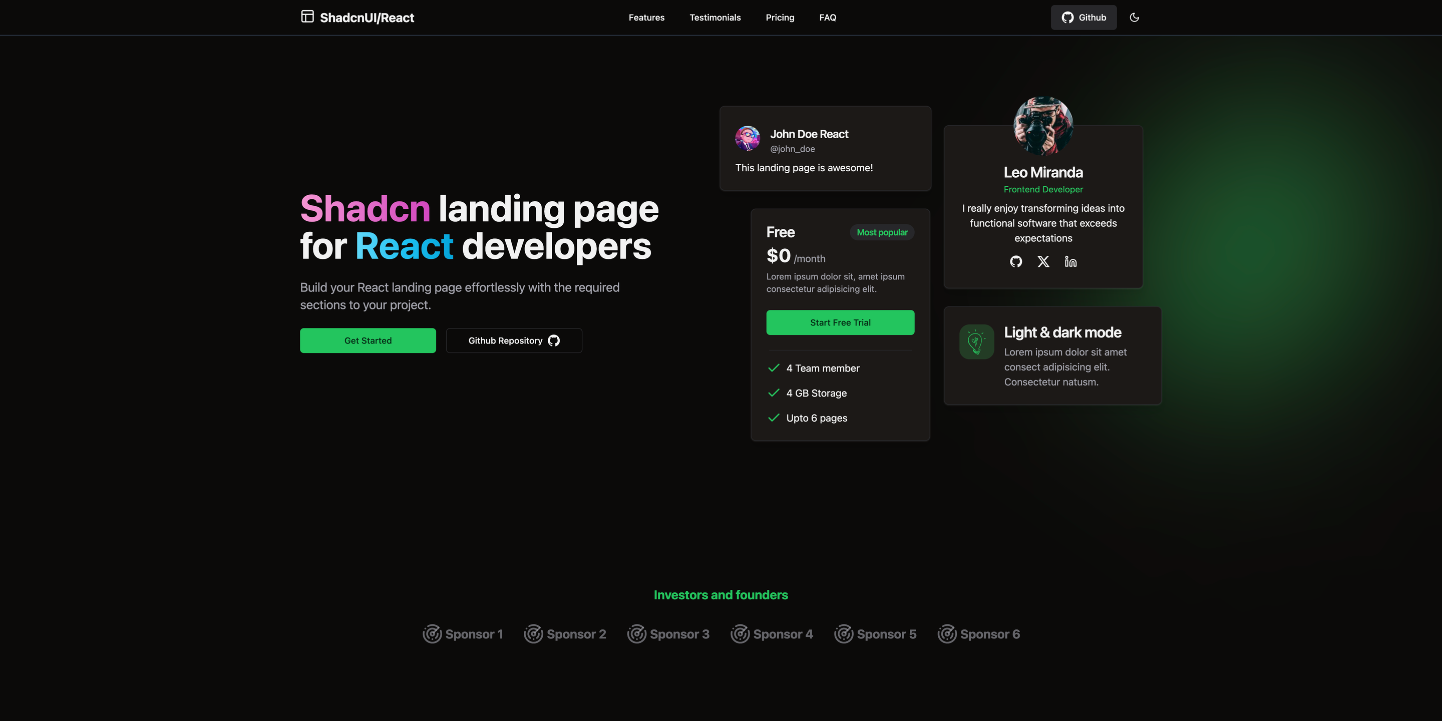 Shadcn Landing Page Template preview
